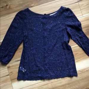 4/$15 Ann taylor loft navy blue lace blouse
